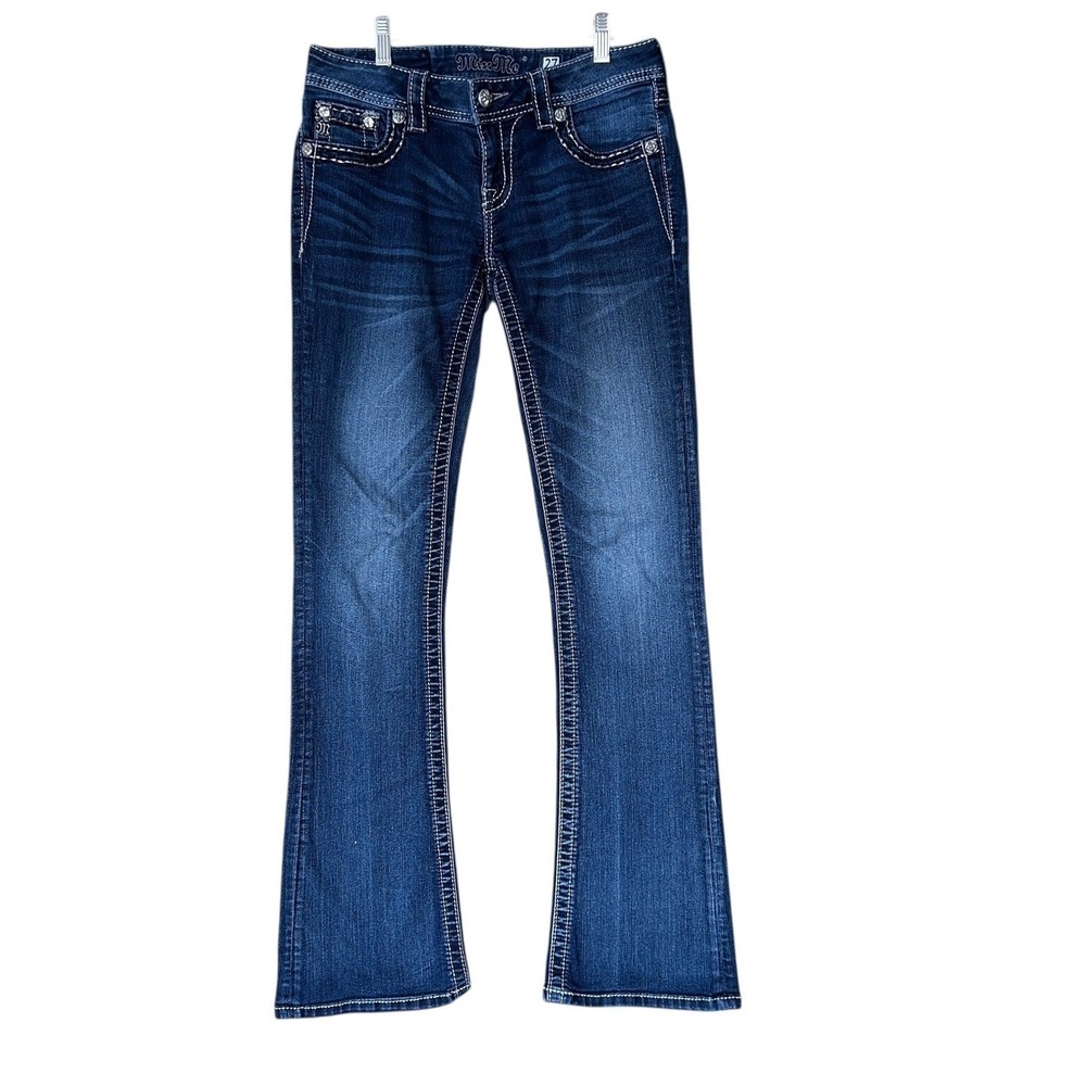 Miss Me Jeans 27 Signature Rise Bootcut Bling Rhinestone Flap‎ Pocket Y2K